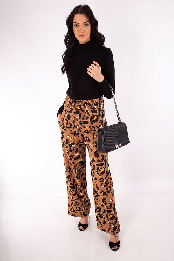 CALÇA PANTALONA PRISCILA CREPE CARAMELO