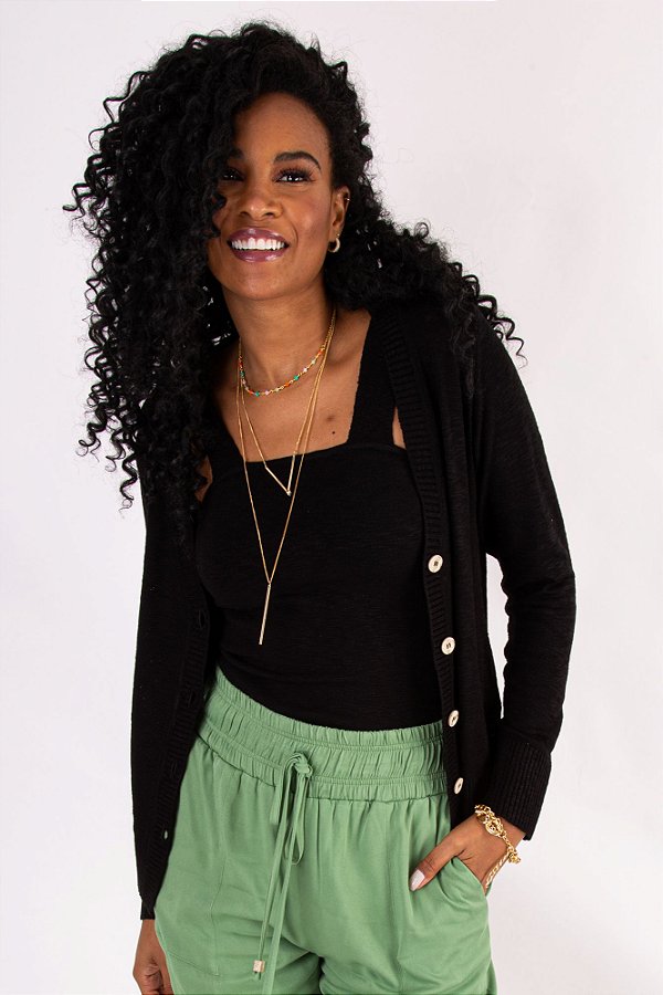 CASACO TRICOT BIA PRETO