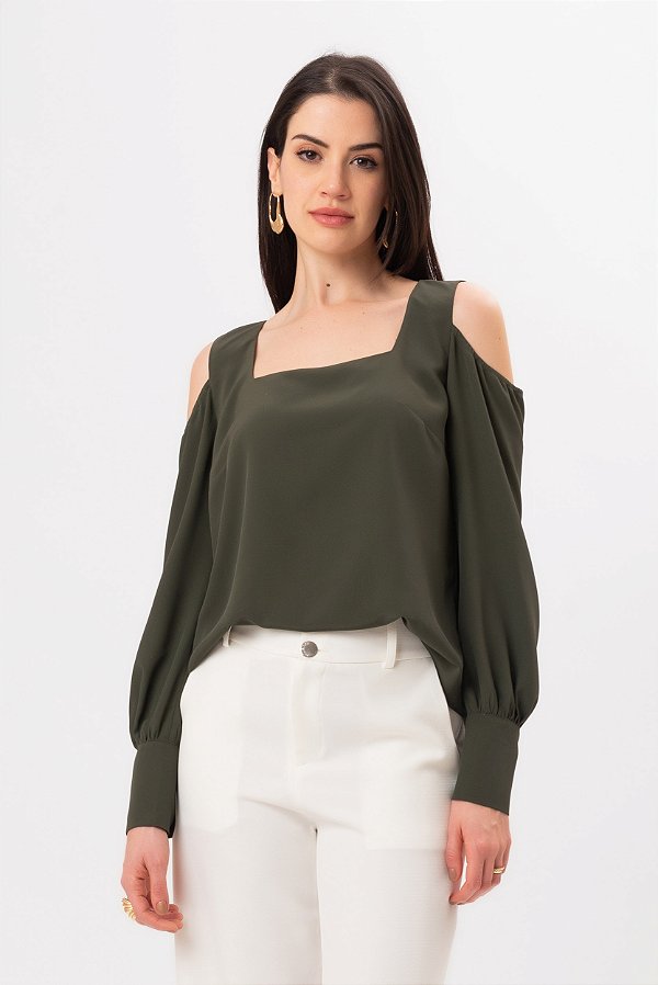BLUSA CREPE ANINHA VERDE MILITAR
