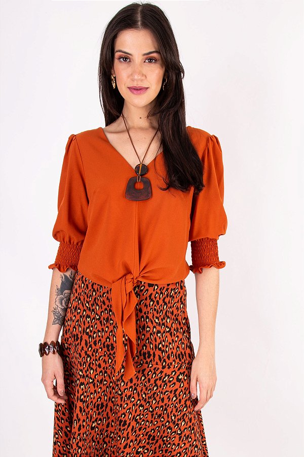 BLUSA LAÇO IVY FIT CREPE TERRACOTA