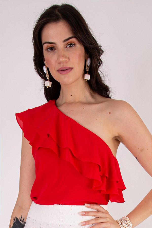 BLUSA UM OMBRO SÓ DENISE PETIT CREPE VERMELHO