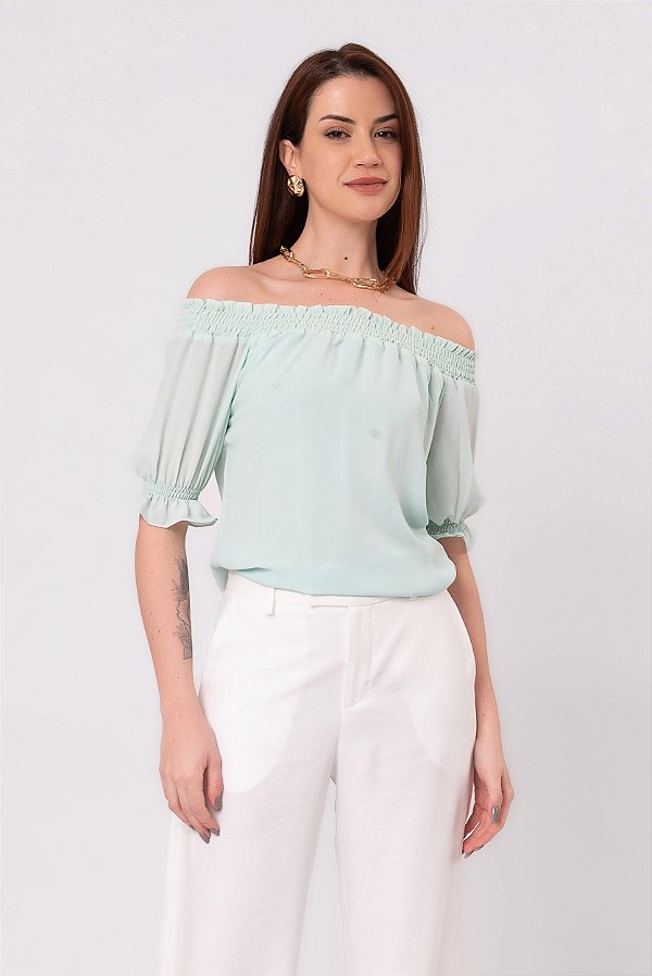 BLUSA OMBRO A OMBRO DALILA PETIT CREPE ACQUA