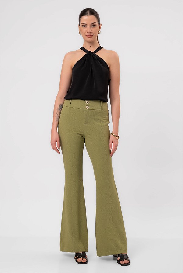 CALÇA FLARE CLÉO CREPE MILITAR