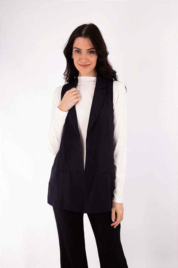 COLETE FIT CREPE AZUL MARINHO