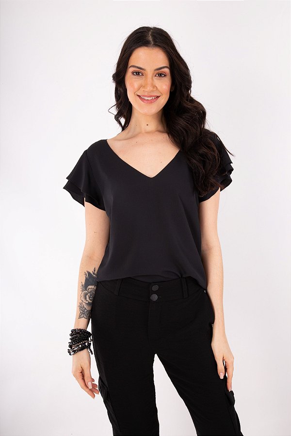 BLUSA CREPE PAMELA PRETO