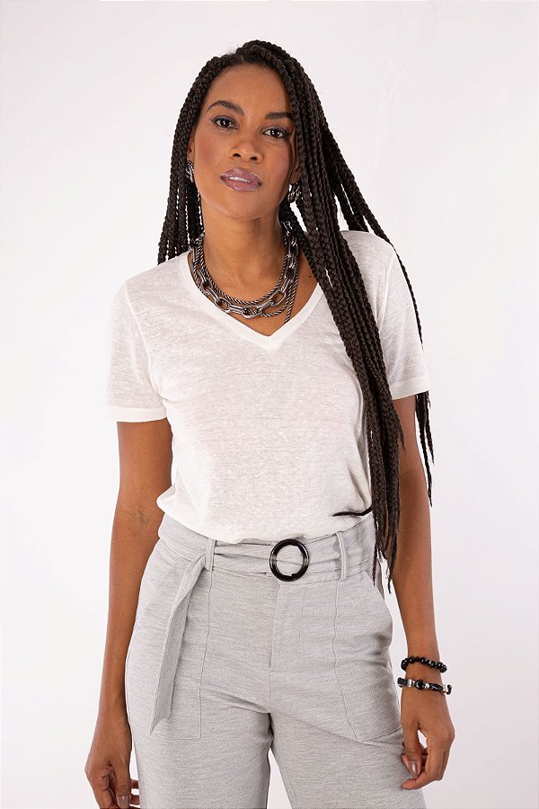 BLUSA T-SHIRT LINHO - OFF WHITE