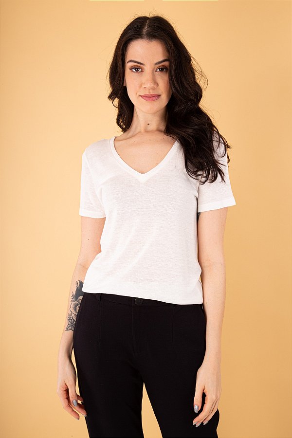 BLUSA T-SHIRT LINHO - BRANCO