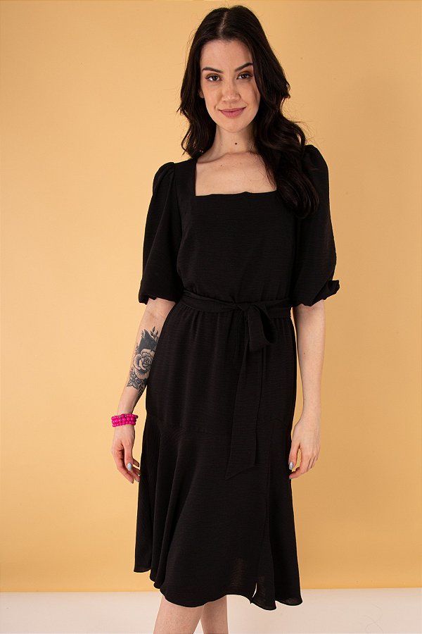 VESTIDO MIDI RAQUEL PRETO