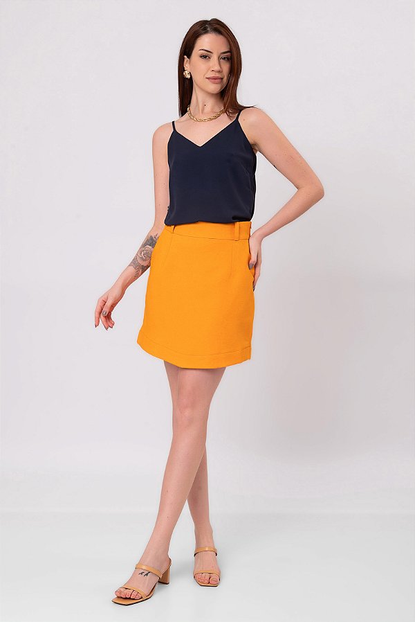 SAIA CURTA LINHO BÁRBARA LARANJA