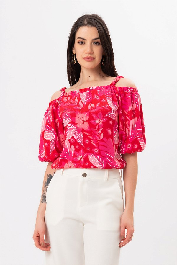 BLUSA FEMININA ESTAMPADA ROSA JULIA