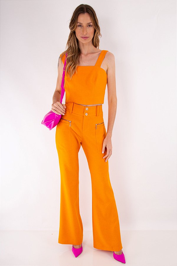 CALÇA FLARE LINHO BÁRBARA LARANJA