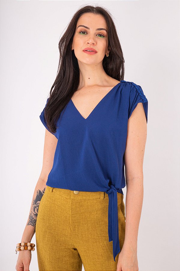 BLUSA CREPE LOUISE AZUL MARINHO