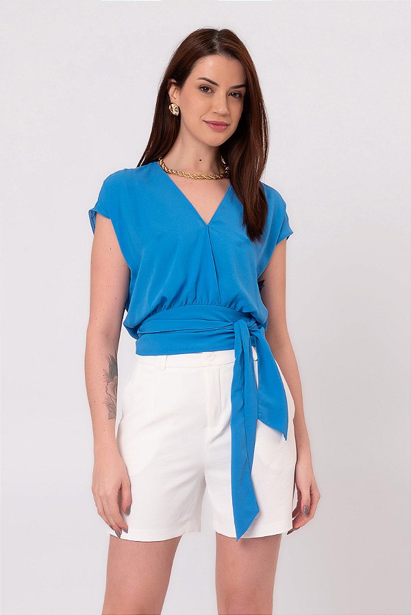 BLUSA MANGA CURTA TRANSPASSADA VALÉRIA AZUL