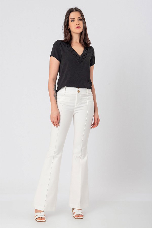 CALÇA FLARE SARJA GABRIELA  OFF WHITE