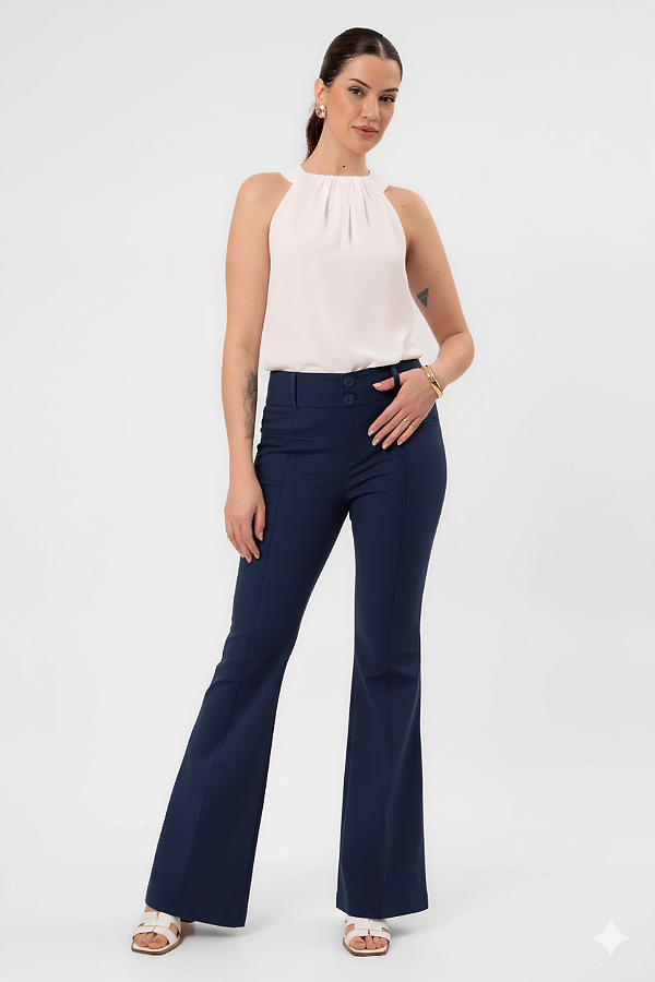 CALÇA FLARE SARJA GABRIELA - MARINHO
