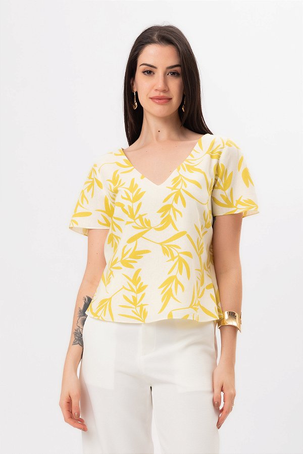 BLUSA MANGA CURTA ESTAMPADA POLIANA