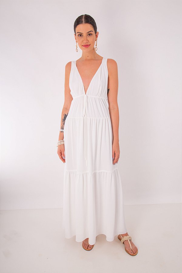 VESTIDO LONGO CREPE OFF WHITE JESSICA