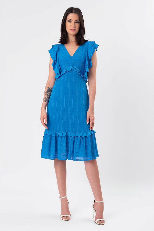 VESTIDO MIDI DECOTE V MYKONOS BLUE AYLA