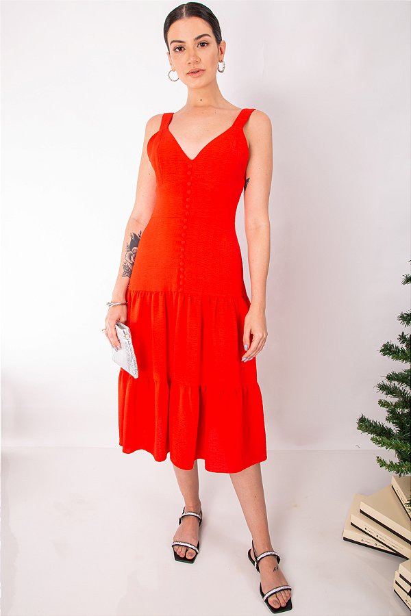 VESTIDO MIDI FEMININO CLAUDIA VERMELHO