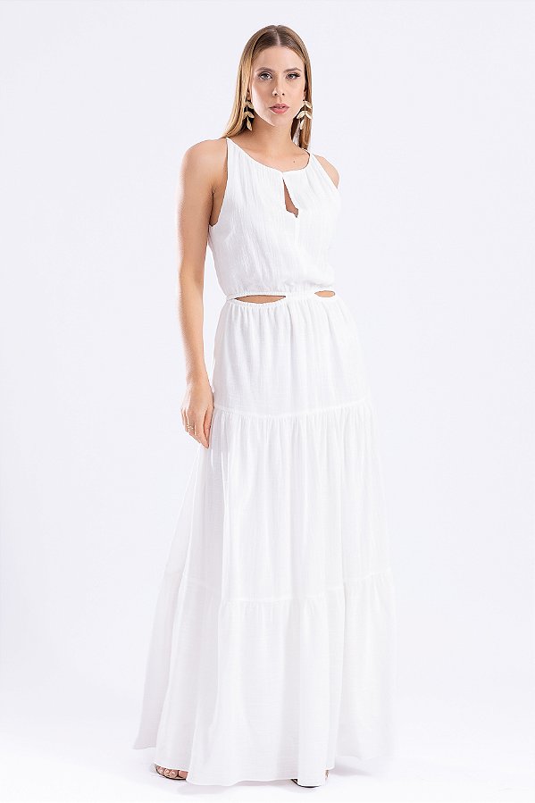 VESTIDO LONGO VISCOSE OFF WHITE FLORA