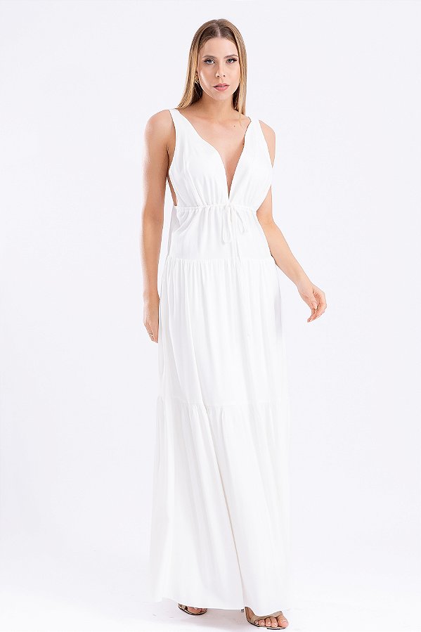VESTIDO LONGO VISCOSE OFF WHITE DANDARA