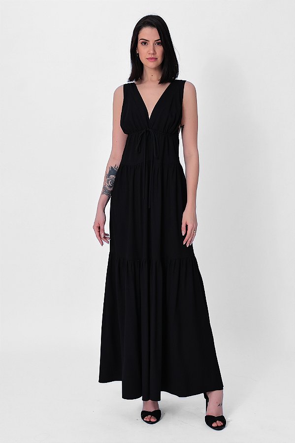 VESTIDO LONGO VISCOSE PRETO DANDARA