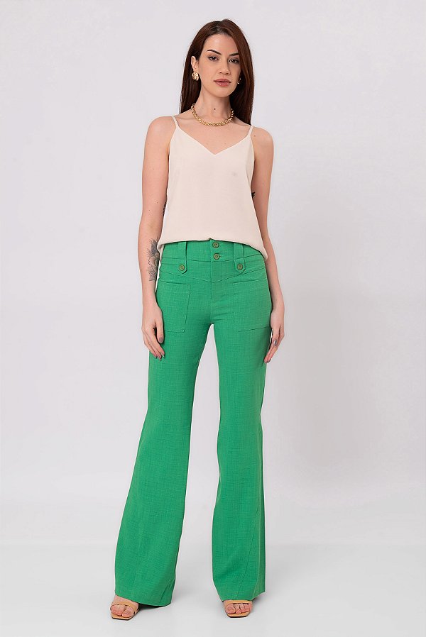 CALÇA FLARE CREPE VERDE AGATHA