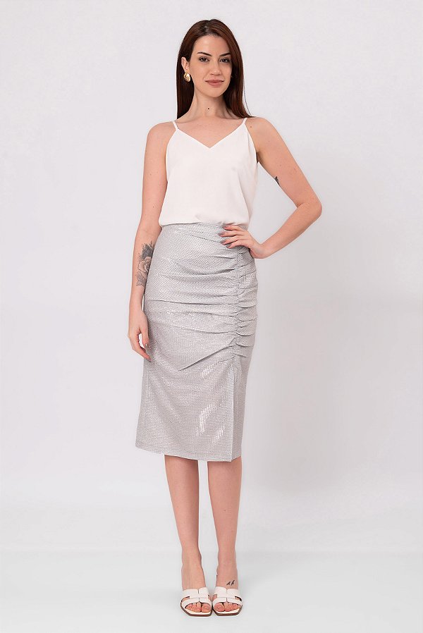 SAIA MIDI BRILHO PRATA LAVINIA