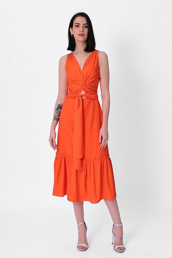 VESTIDO MIDI VISCOSE CORAL MIRELA