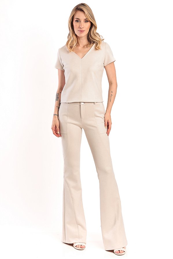 CALÇA FLARE SUEDE OFF WHITE  MARIAH