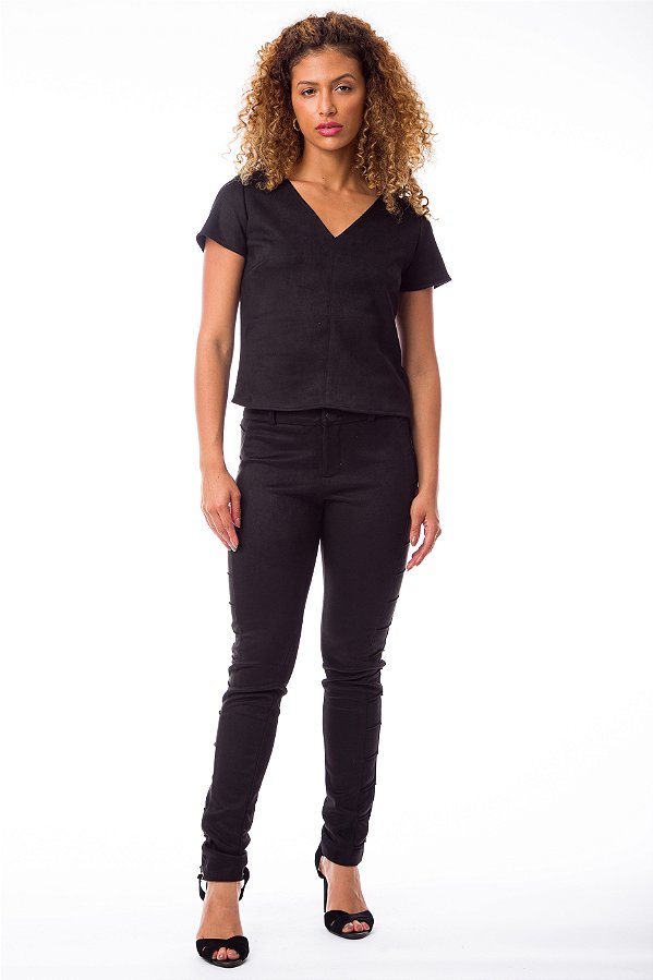 CALÇA SKINNY SUEDE PRETO MARIAH