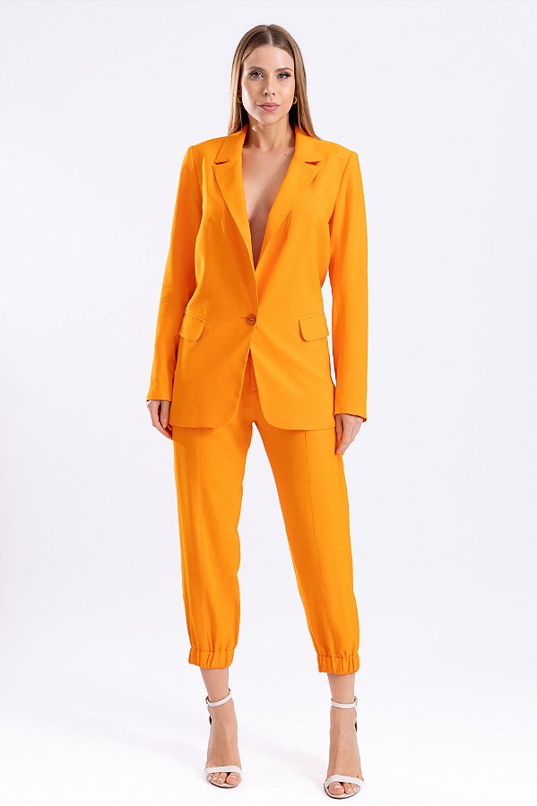 BLAZER  FEMININO ALFAIATARIA ALONGADO LARANJA YASMIN