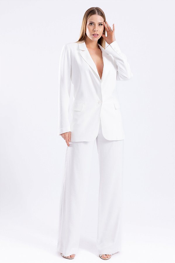 BLAZER FEMININO ALFAIATARIA ALONGADO OFF WHITE YASMIN