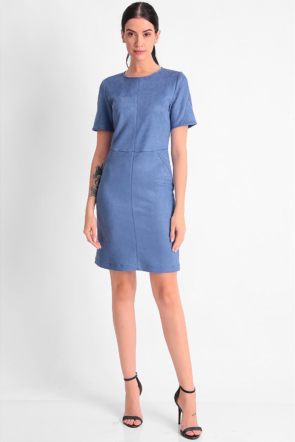 VESTIDO SUEDE MANGA CURTA AZUL LARISSA