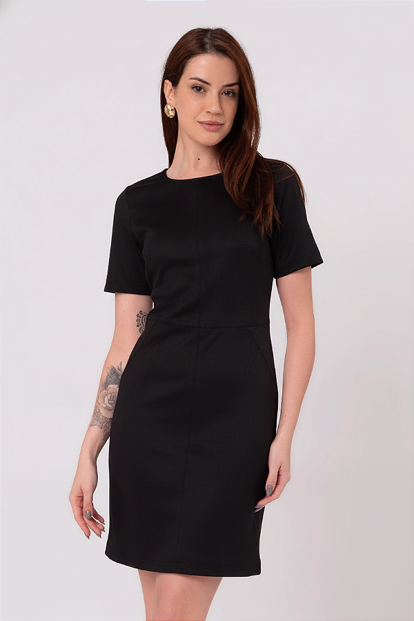 VESTIDO SUEDE MANGA CURTA PRETO LARISSA