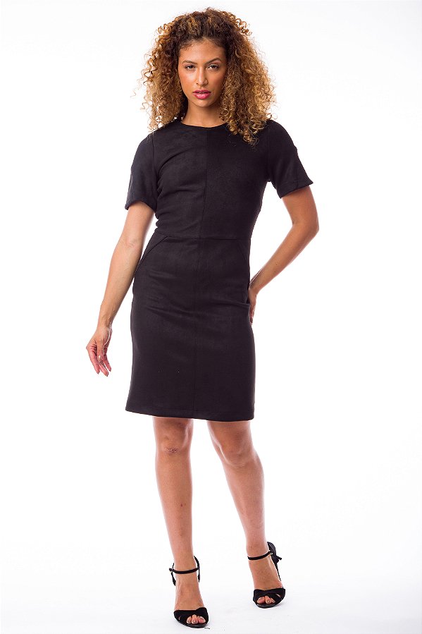 VESTIDO SUEDE MANGA CURTA PRETO LARISSA