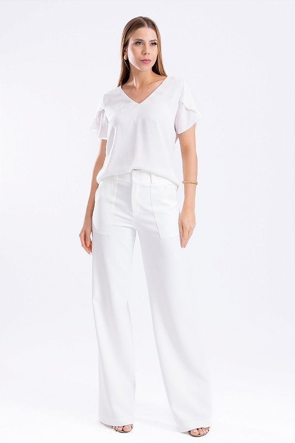 CALÇA RETA CREPE OFF WHITE DORA