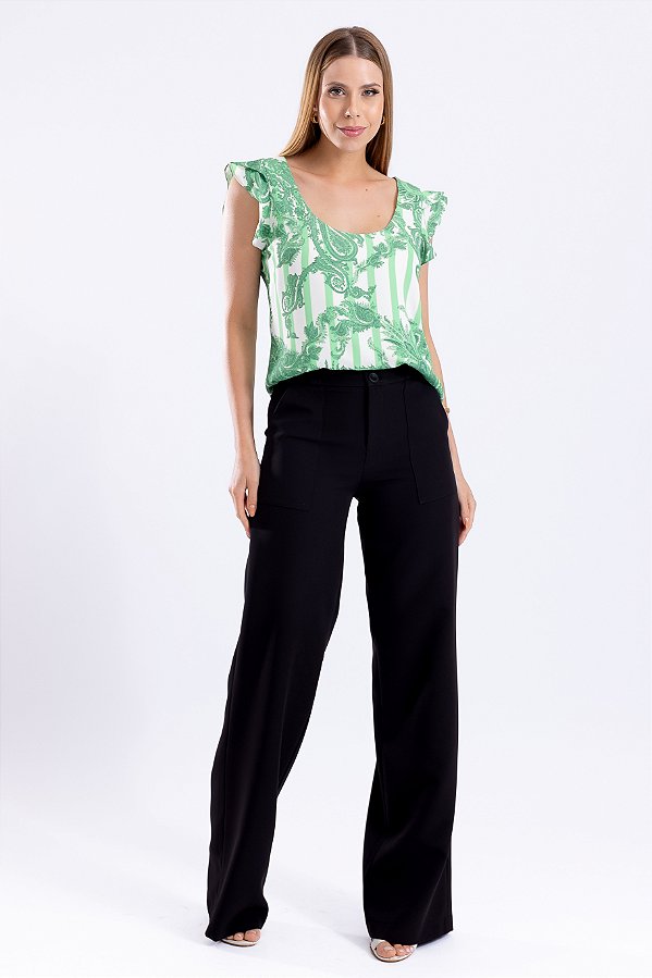 CALÇA RETA CREPE PRETO DORA