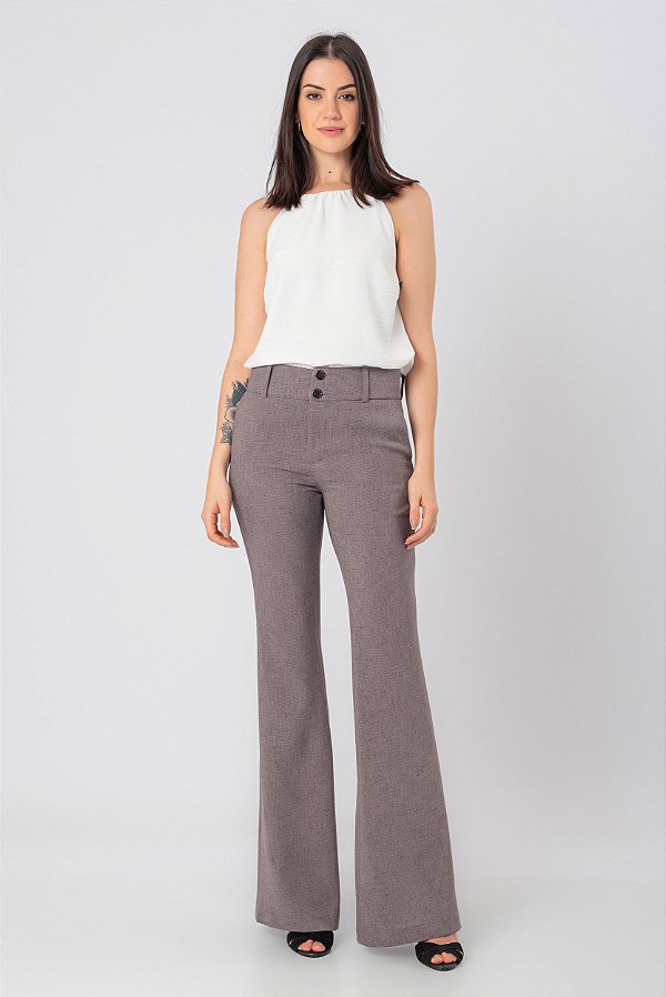 CALÇA FLARE CREPE MARIA LIZ CINZA