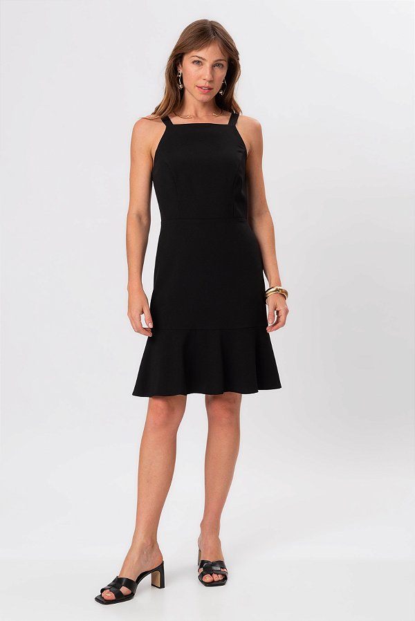 VESTIDO CREPE ALÇA PRETO LARA