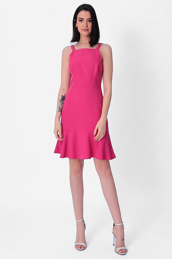 VESTIDO CREPE ALÇA ROSA LARA