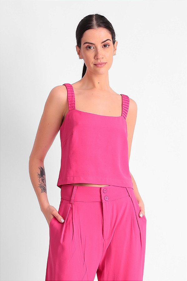 REGATA CREPE ALÇA DETALHE ROSA LARA