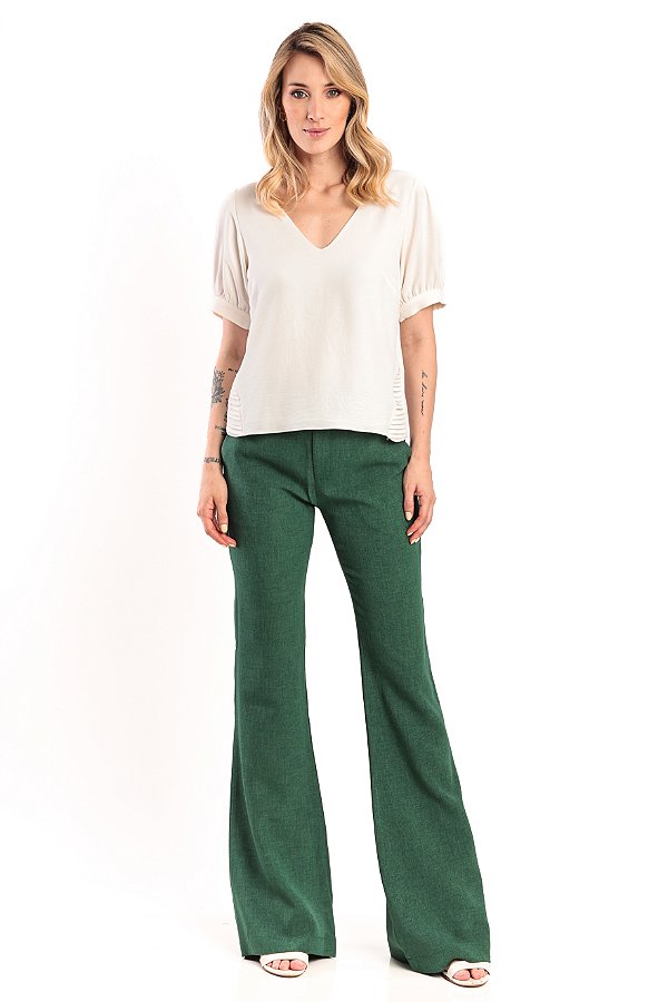 BLUSA DECOTE V CREPE MANGA CURTA OFF WHITE JASMINE