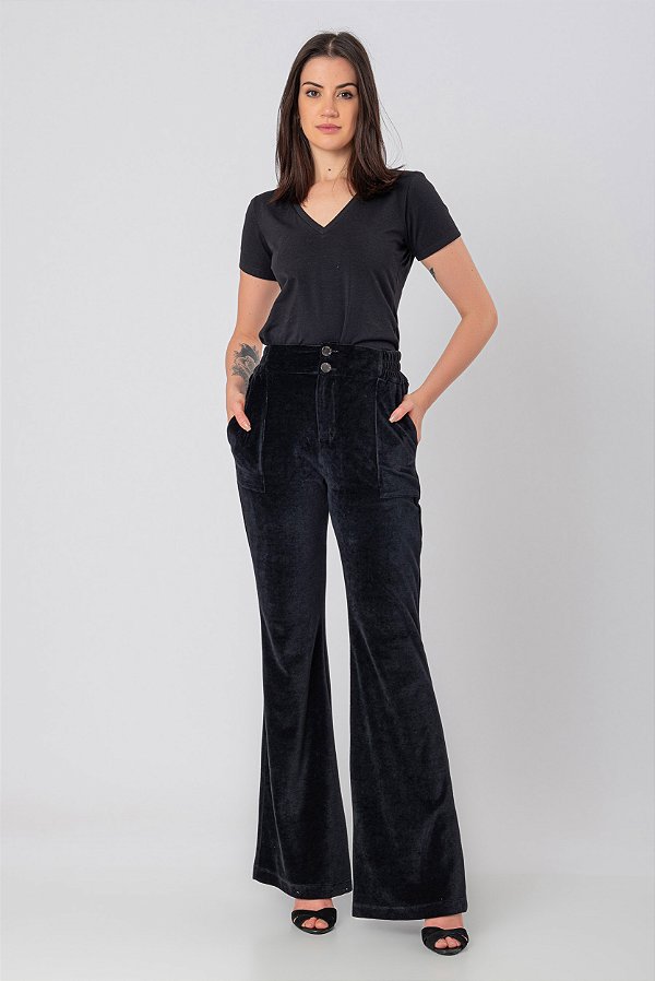 CALÇA FLARE PLUSH PRETO CRIS