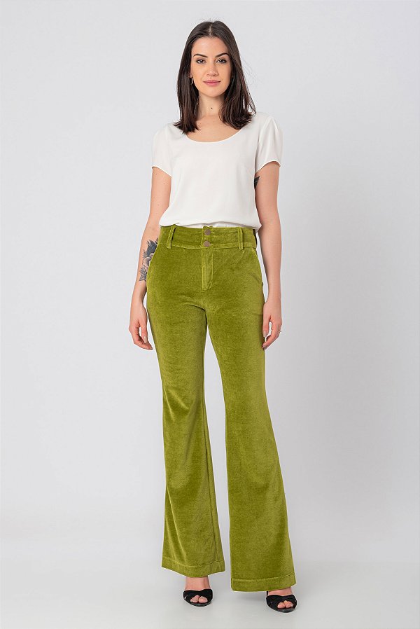 CALÇA FLARE PLUSH OLIVA CRIS