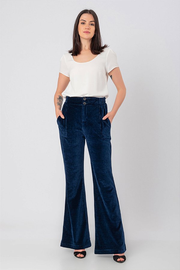 CALÇA FLARE PLUSH MARINHO CRIS