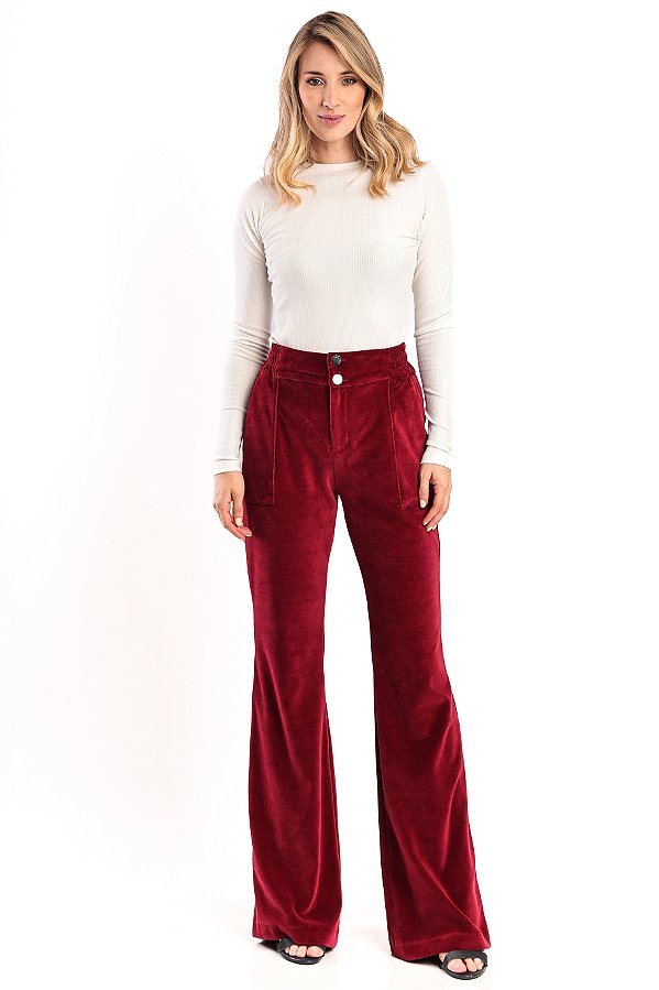 CALÇA FLARE PLUSH BORDO CRIS