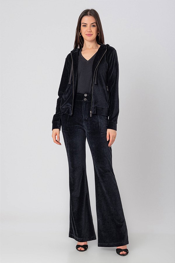 JAQUETA PLUSH CAPUZ PRETO CRIS