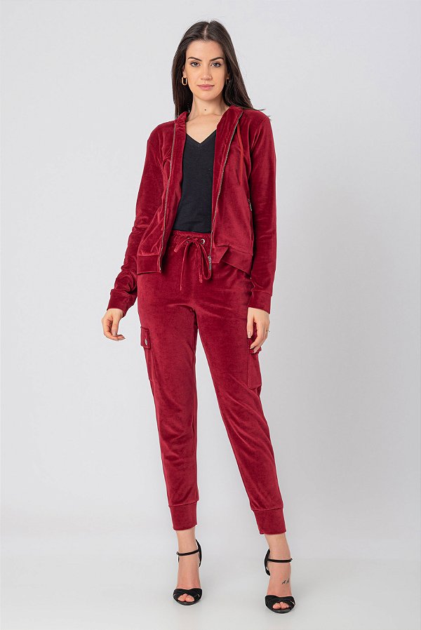 JAQUETA PLUSH CAPUZ BORDÔ CRIS