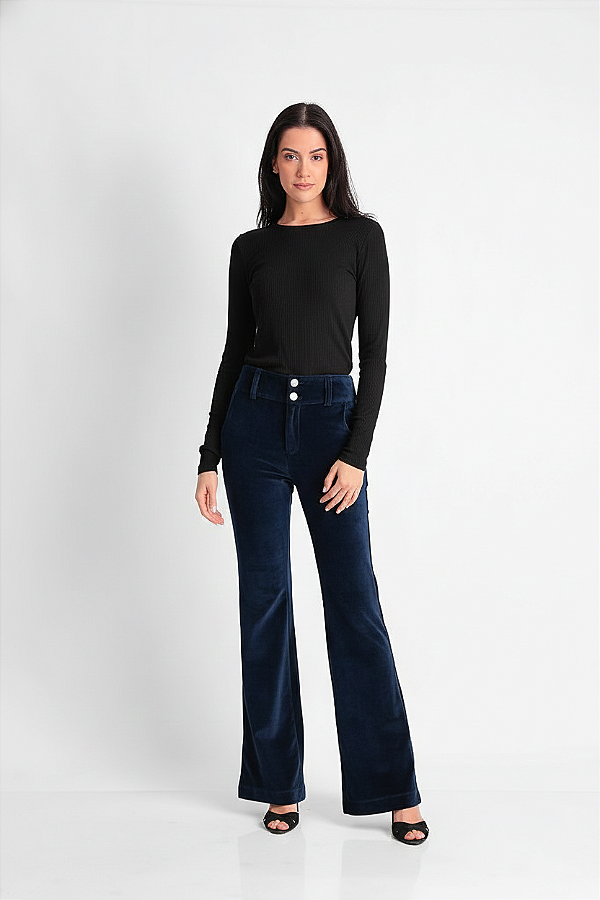 BLUSA MANGA LONGA DECOTE CARECA CANELADA PRETO ELOÁ